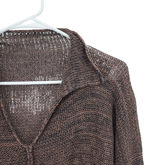 Women's Vintage Linen Silk Blend Chunky Knit Slouchy  V-neck Sweater - Picture 3 of 8